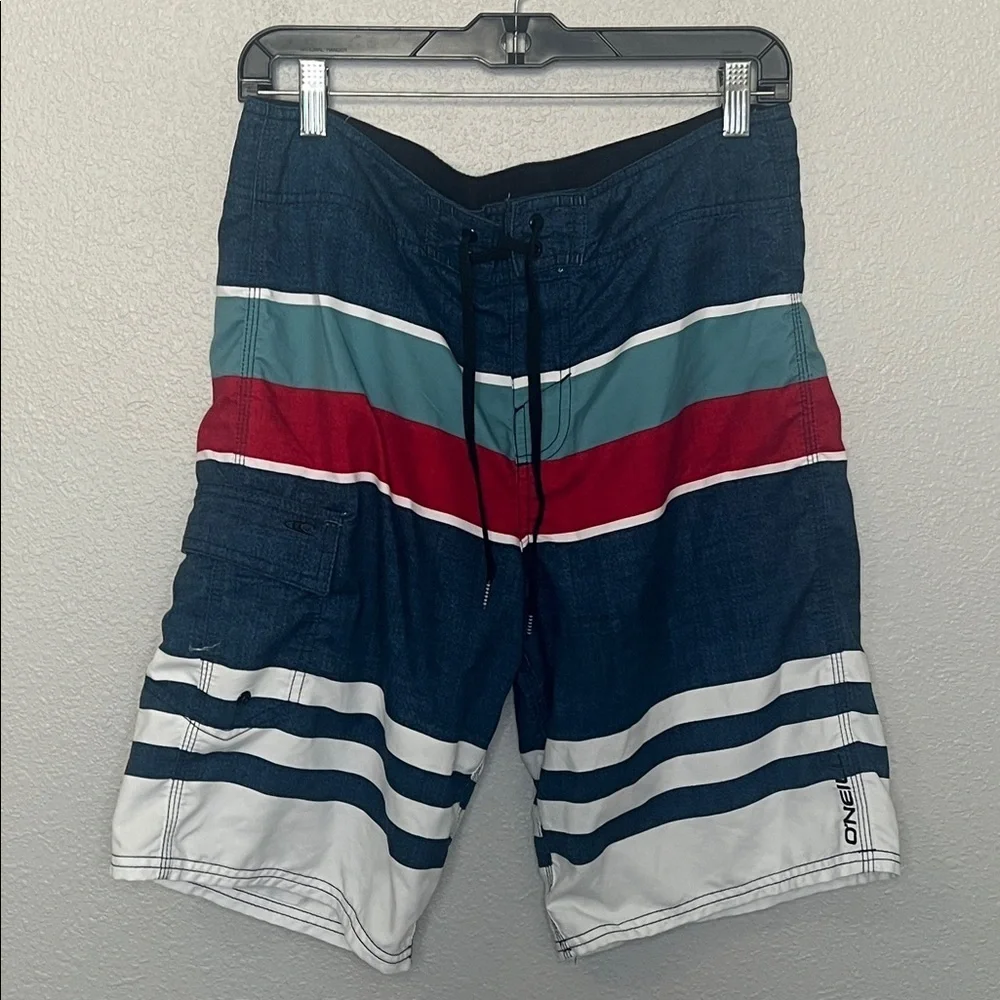 O’Neill Striped Blue/Red Swim/Board Shorts Size 31